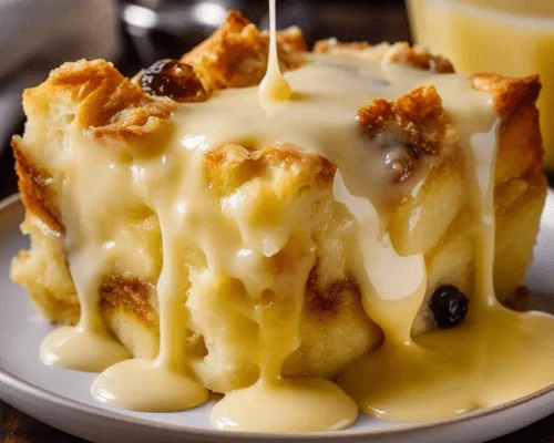 Old Fashioned Bread Pudding with Vanilla Sauce