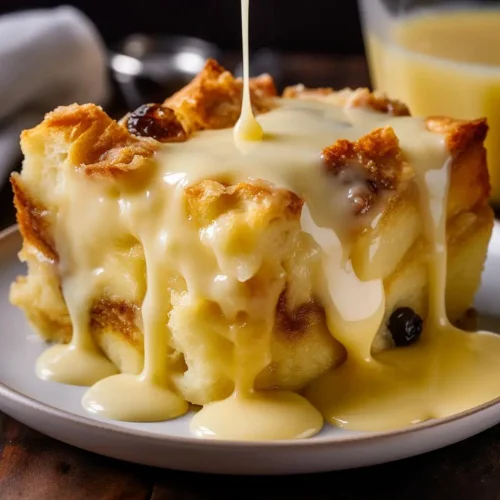 Old Fashioned Bread Pudding with Vanilla Sauce