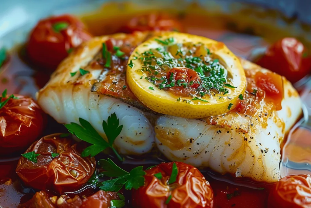 Lemon-Butter Cod with Tomato Sauce -receipster.com