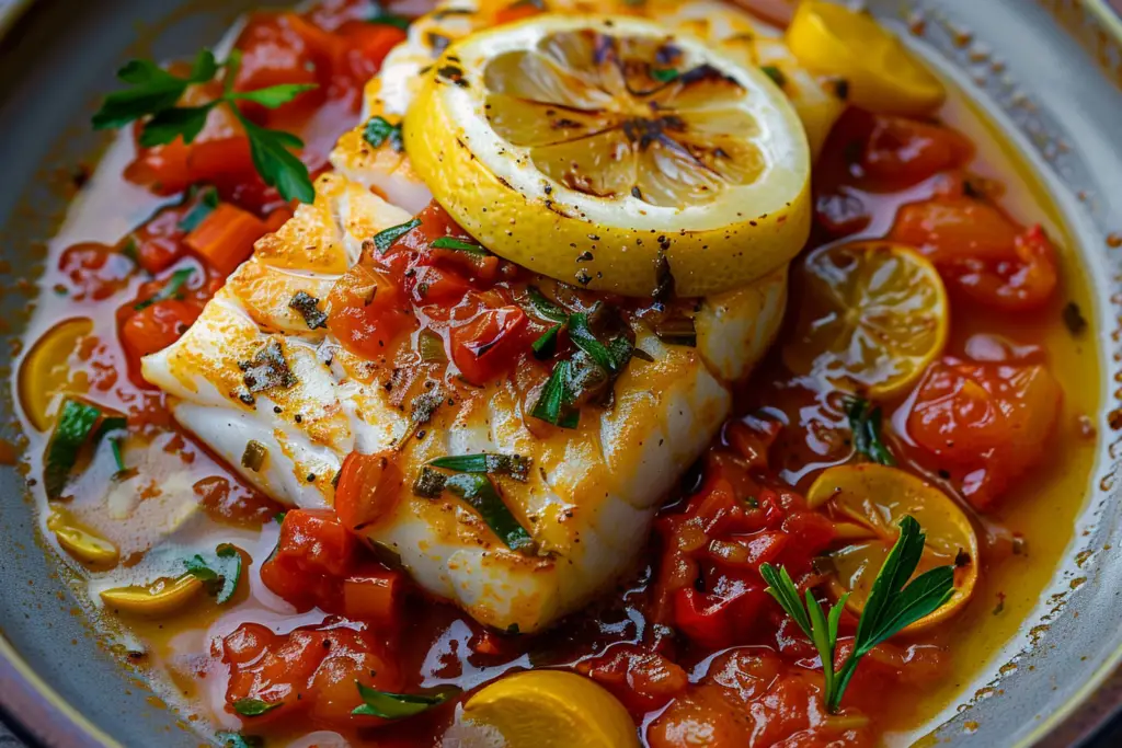 Lemon-Butter Cod with Tomato Sauce -receipster.com