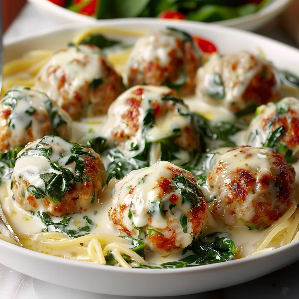 Delightful Chicken Ricotta Meatballs in Spinach Alfredo Sauce-receipster.com