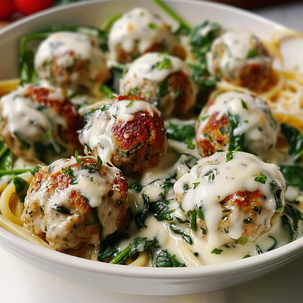 Delightful Chicken Ricotta Meatballs in Spinach Alfredo Sauce-receipster.com