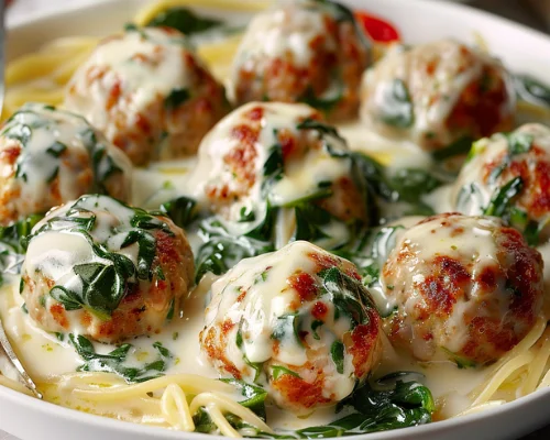 Delightful Chicken Ricotta Meatballs in Spinach Alfredo Sauce-receipster.com