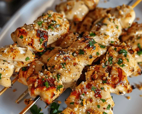 Garlic Parmesan Chicken Skewers: Perfectly Grilled, Irresistibly Seasoned