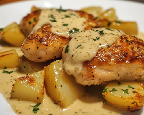 CHICKEN AND POTATOES WITH GARLIC PARMESAN CREAM SAUCE-receipster.com