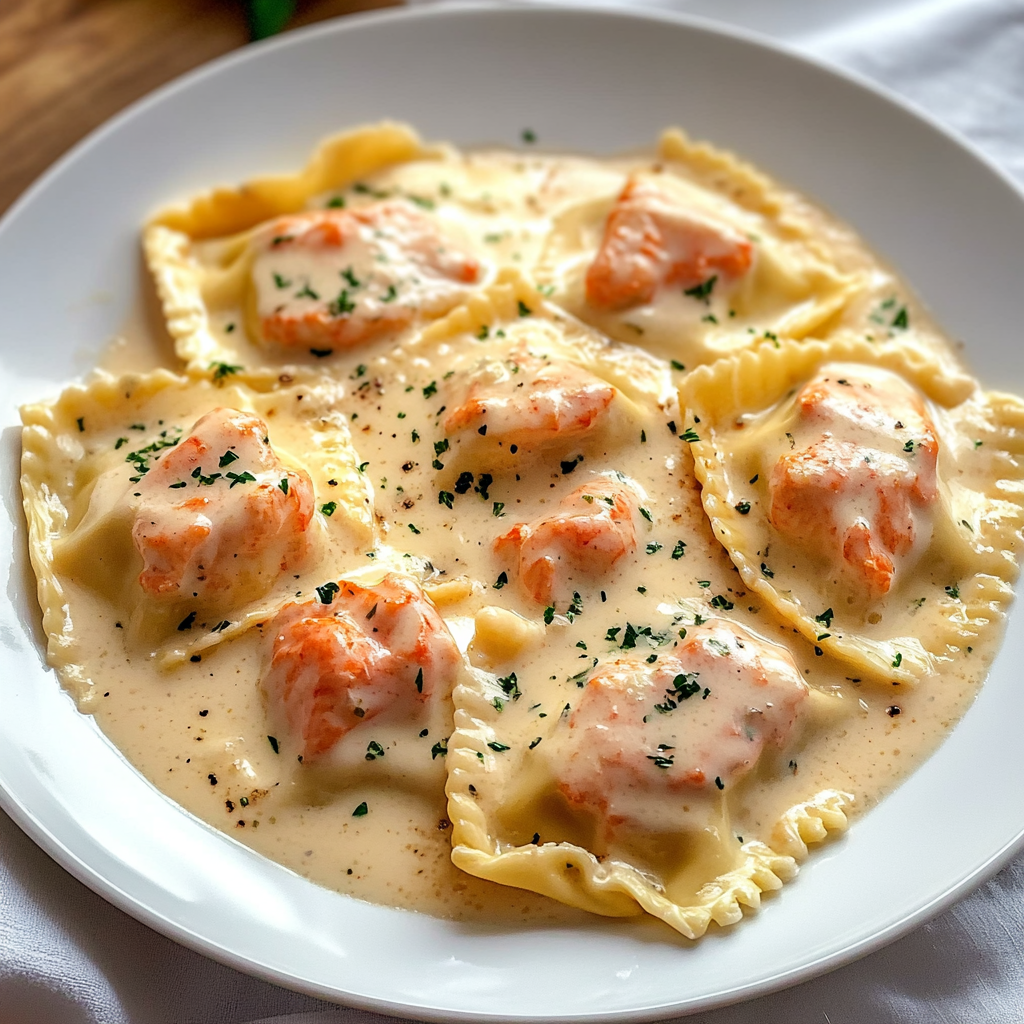 Decadent Lobster Ravioli Paired with Luscious Garlic Herb Wine Sauce