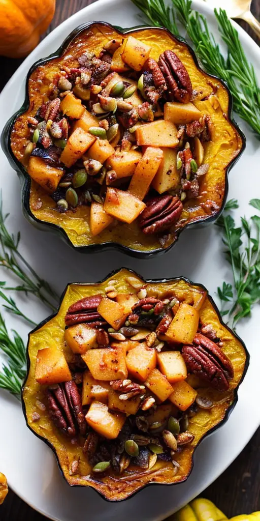 Delicious Acorn Squash with Apples, Pecans, and Pumpkin Seeds Recipe