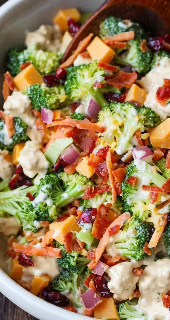 Delicious Autumn Salad with Broccoli, Cheddar, Bacon, and Cranberries