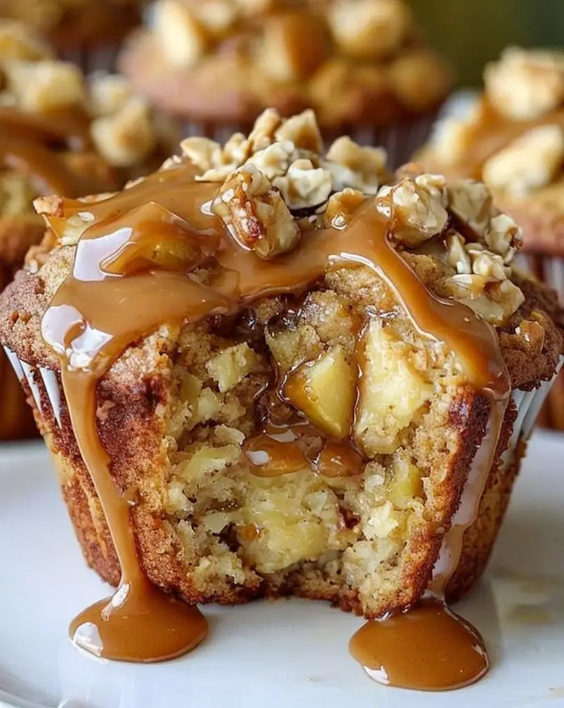 Delicious Caramel Apple Muffins with Walnuts and Irresistible Drizzle