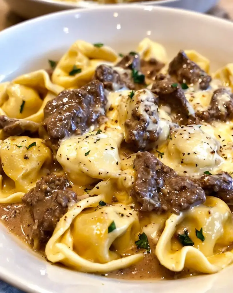 Irresistible Cheesesteak Tortellini in Creamy Provolone Sauce Recipe