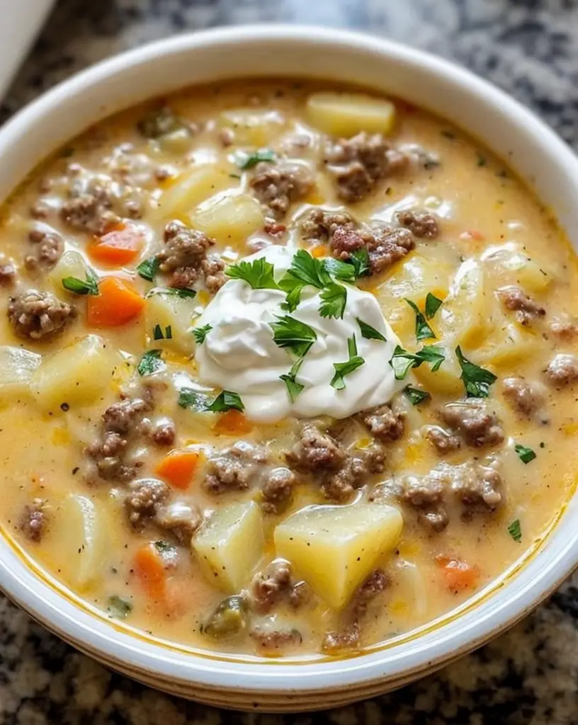 Deliciously Comforting Cheesy Hamburger Potato Soup Recipe for Fall