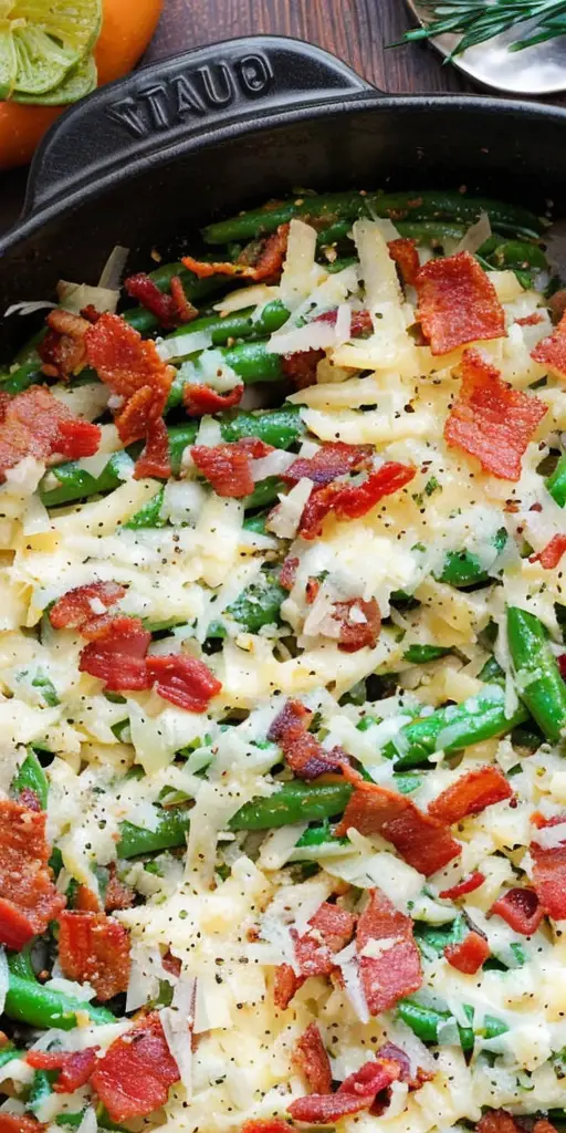 Irresistible Green Beans with Bacon, Garlic, and Parmesan Cheese Side Dish