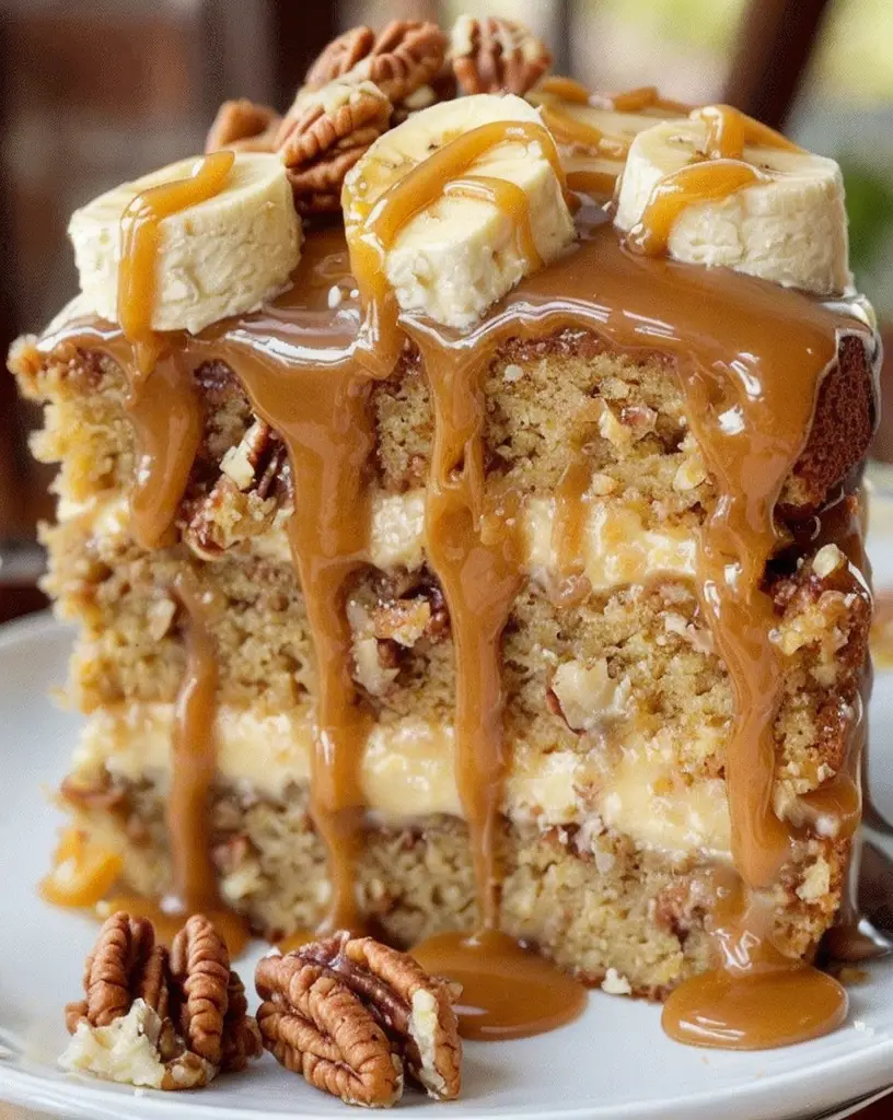 Irresistible Luscious Banana Pecan Caramel Cake Recipe for Dessert Lovers