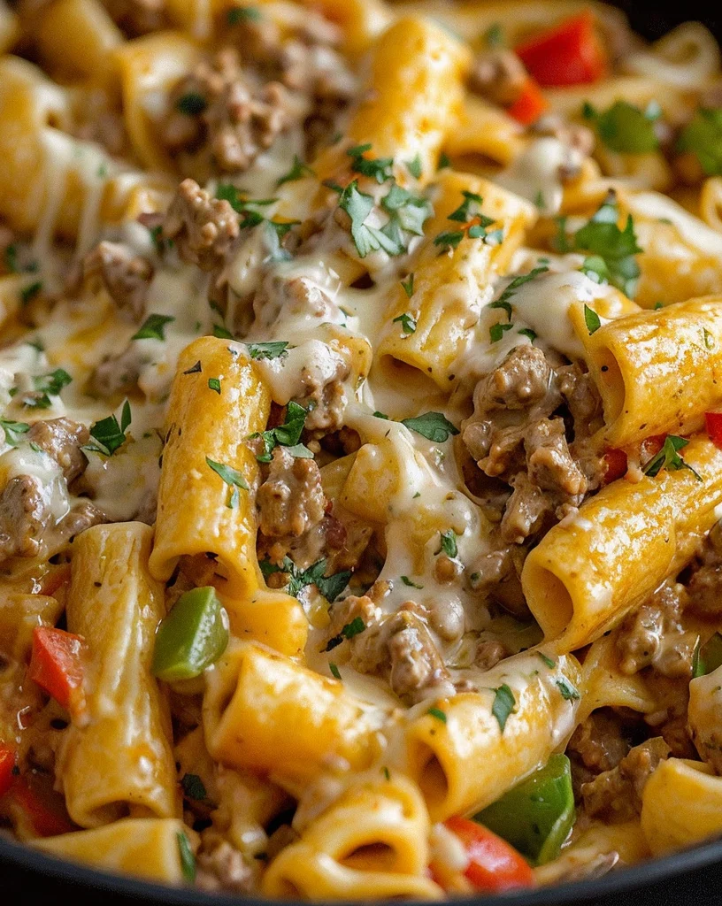 Indulge in Quick and Easy Philly Cheesesteak Pasta Delight