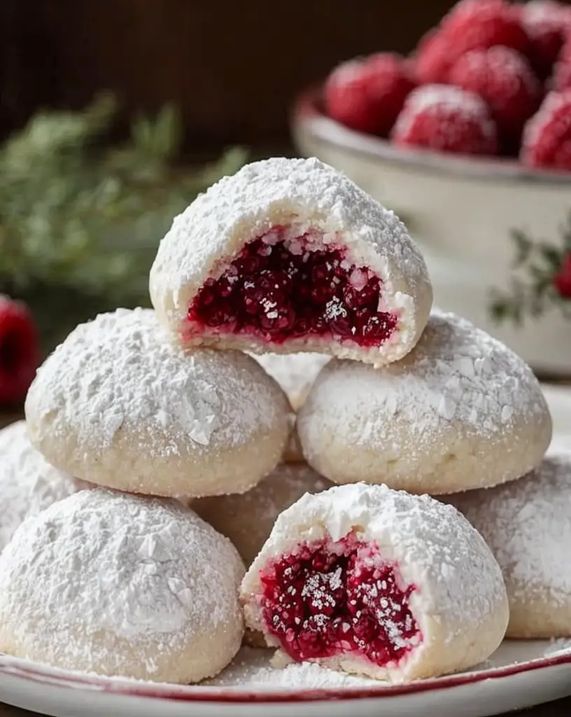 Irresistible Raspberry-Filled Almond Snow Cookies for Festive Celebrations