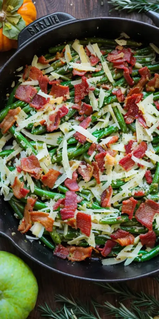 Delicious Thanksgiving Green Beans with Bacon, Garlic, and Parmesan