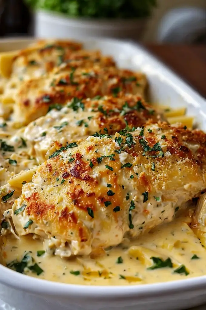 Easy Baked Caesar Chicken with Creamy Parmesan Pasta – Ready in 30 Minutes