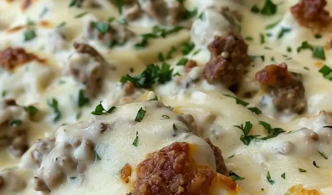 Ultimate Cheesy Beef Alfredo with Linguine (Family Favorite)