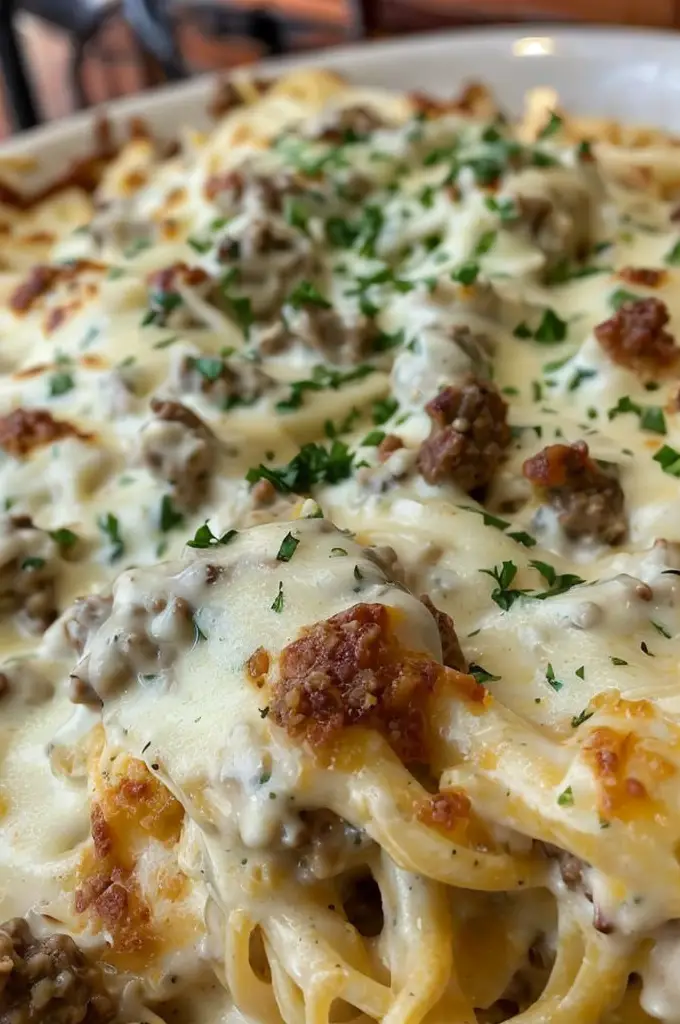 Ultimate Cheesy Beef Alfredo with Linguine (Family Favorite)