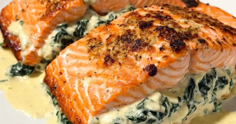 Mouthwatering Creamy Stuffed Salmon Recipe with Spinach and Cheese