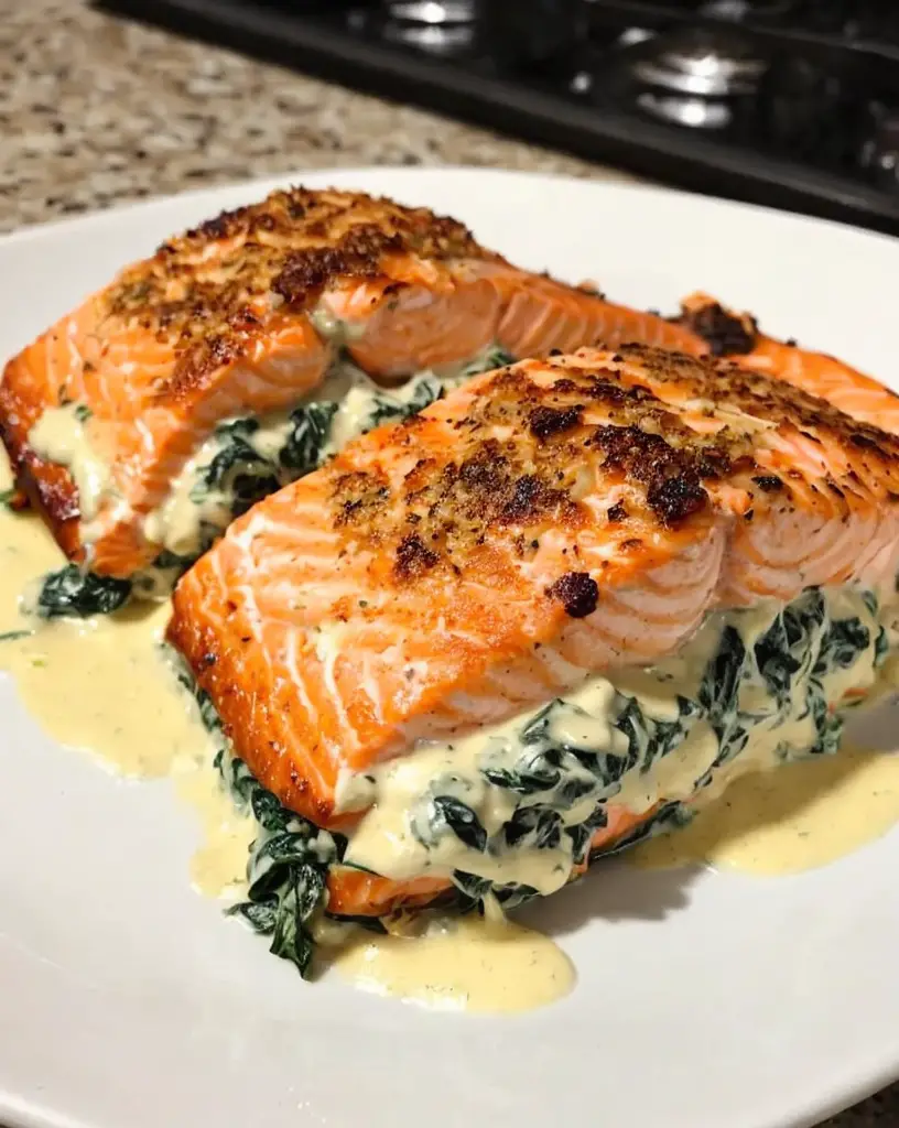 Mouthwatering Creamy Stuffed Salmon Recipe with Spinach and Cheese