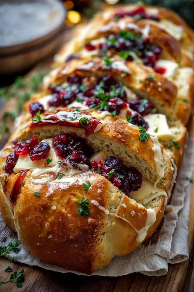 Ultimate Garlic Herb Sourdough Bread Stuffed with Brie and Cranberry Sauce – Family Favorite