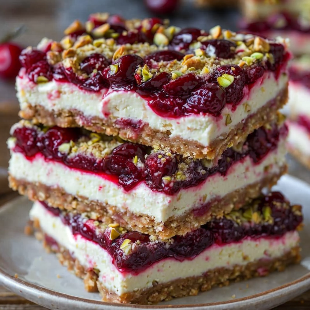 Indulge in Cherry Pistachio Cheesecake Bars: Heavenly Recipe 💚🍒