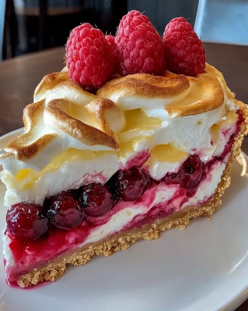 Indulge in a Heavenly Lemon Raspberry Meringue Cheesecake Delight