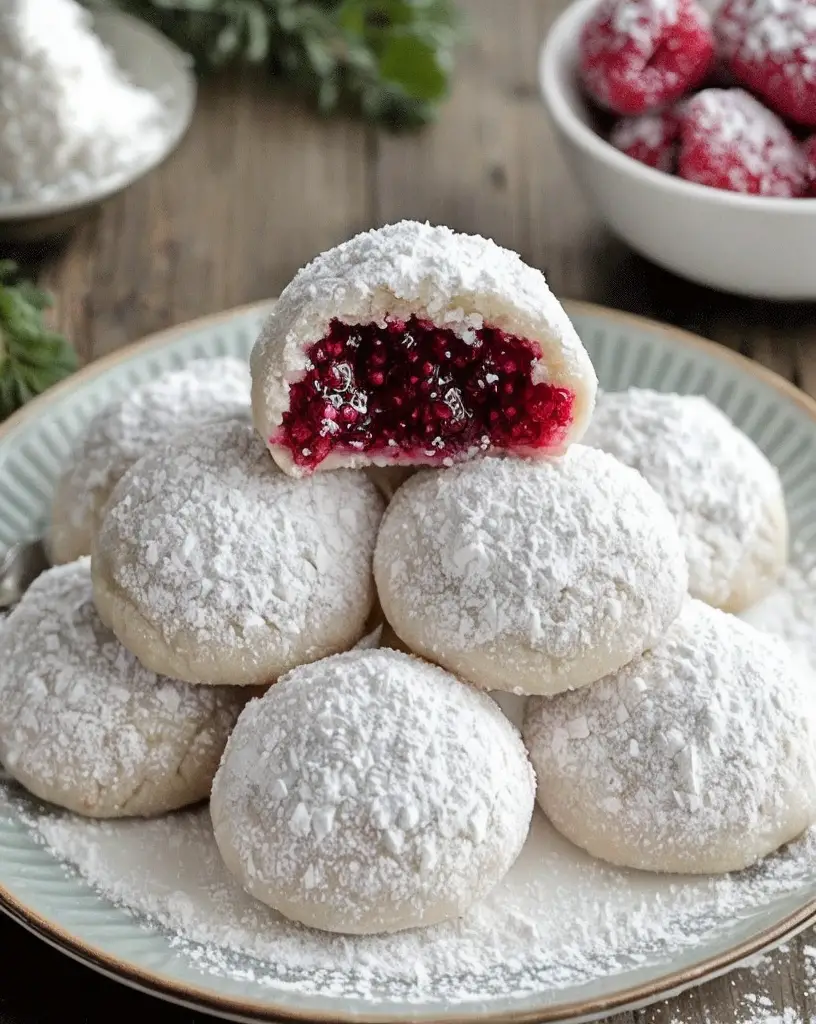 Irresistible Raspberry-Filled Almond Snow Cookies for Holiday Delights