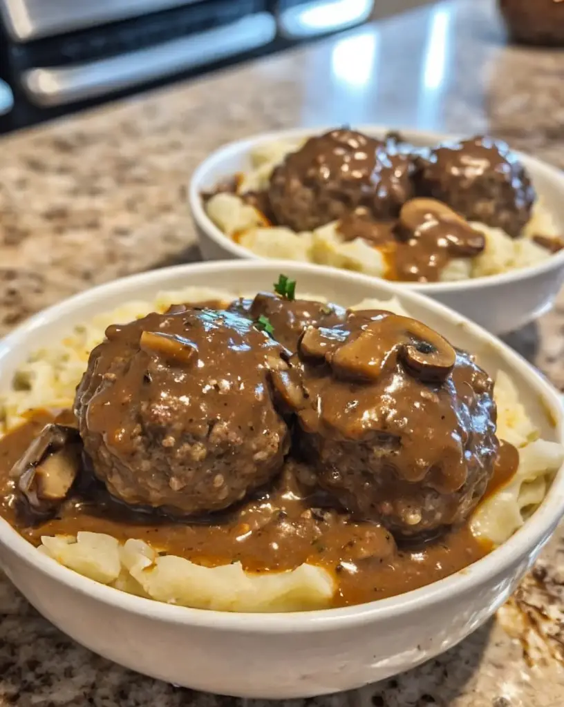 Delicious Salisbury Steak Meatballs with Mushroom Gravy Recipe