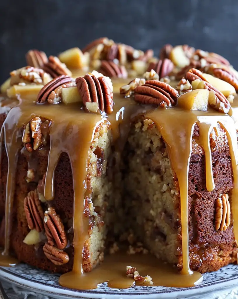 Classic Apple Pecan Cake with Homemade Caramel Glaze