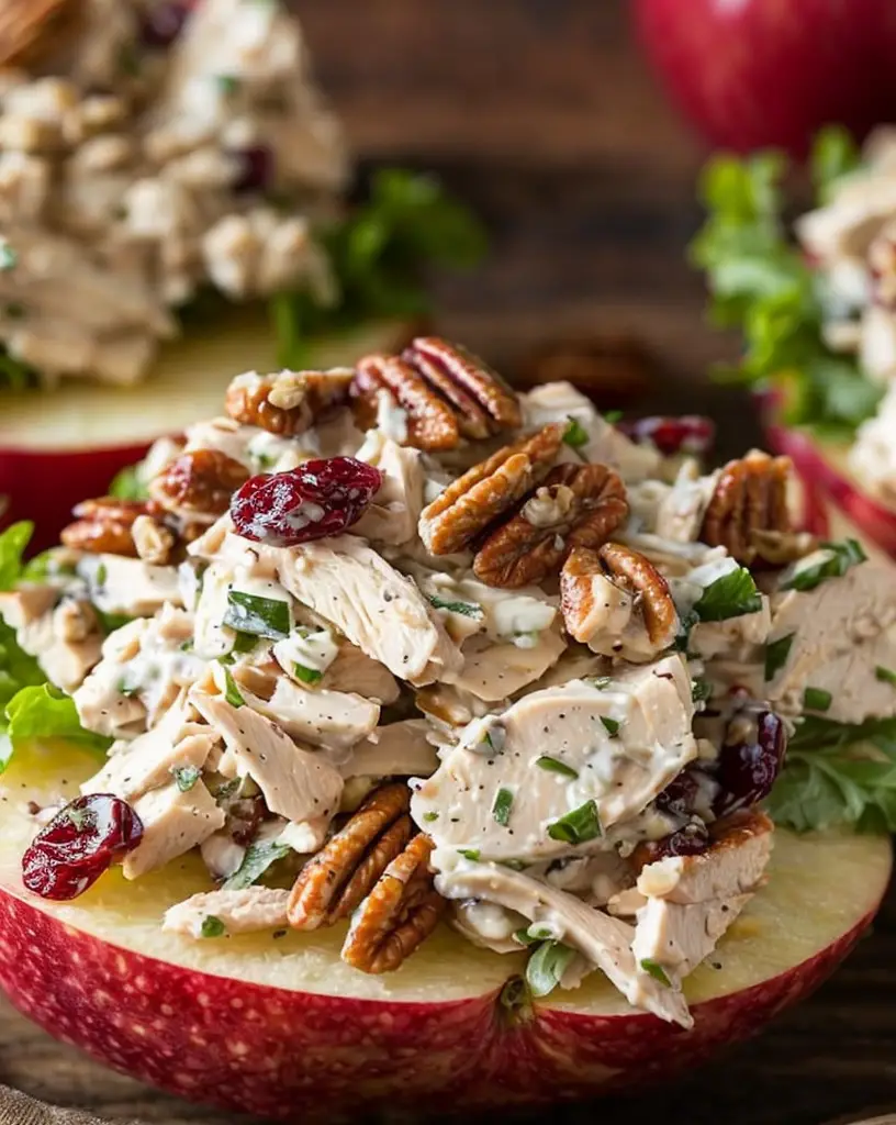 Easy Chicken Pecan Cranberry Salad on Apple Slices (Ready in 30 Minutes)