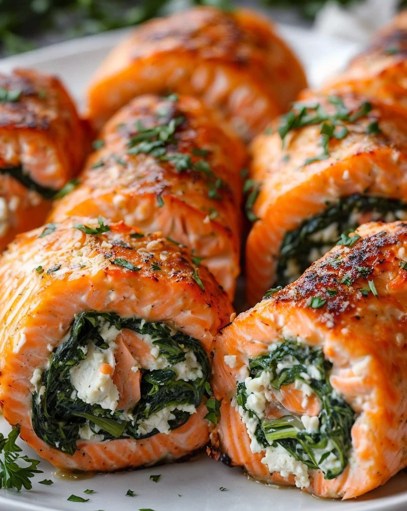 Easy Spinach & Feta Stuffed Salmon Pinwheels Ready in 30 Minutes