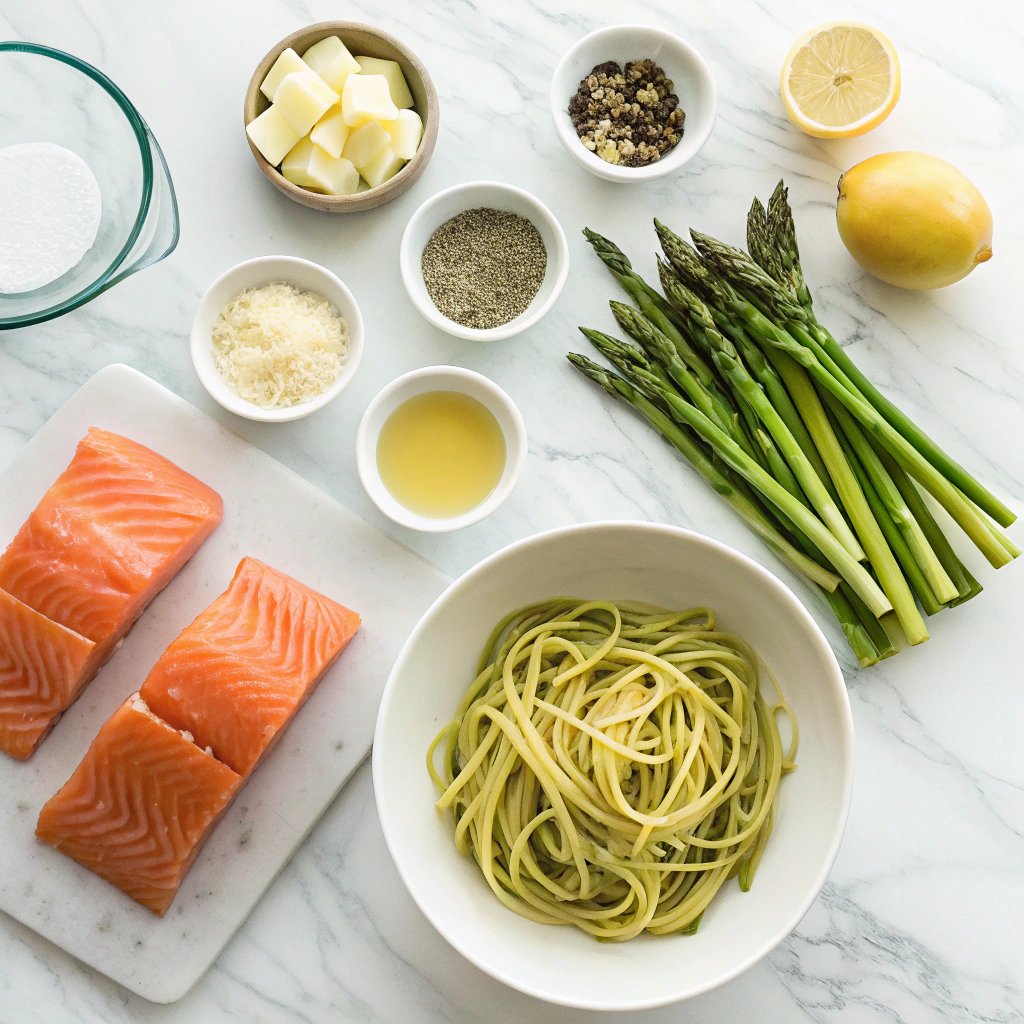 garlic-butter-salmon-asparagus-linguine